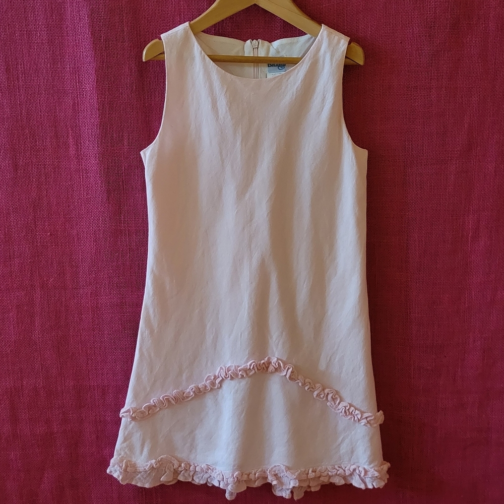 Luli & Me Pink Linen Blend Ruffle Trim Shift Dress -8